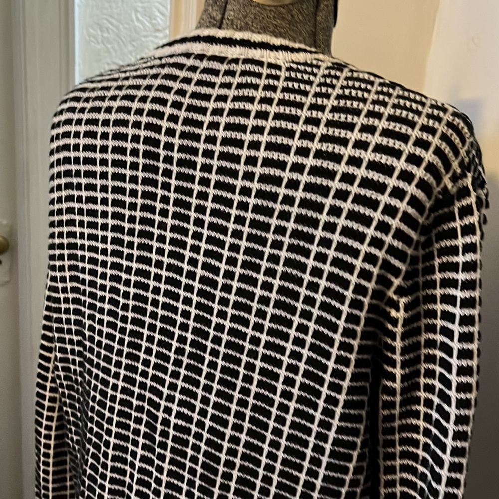 Forever 21 Black and White Check Stripe Chunky Grandpa Cardigan size XL - Picture 9 of 11